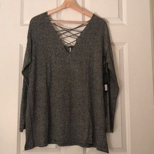 Grey double criss cross thin sweater NWT